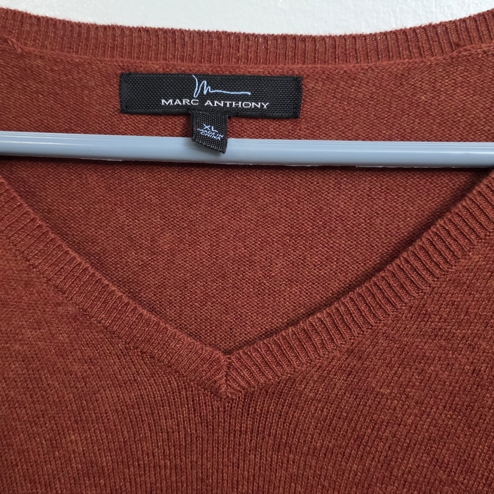 Marc Anthony Mens Rust Cotton Cashmere Blend Soft Knit V-Neck Pull Over Sweater - Picture 8 of 14